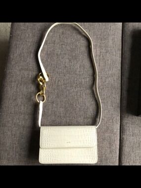 JW PEI Cream Croc-Embossed Crossbody with Gold Ring Detail